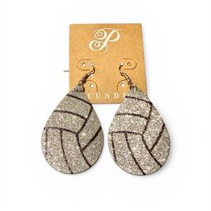 New! Plunder Design Volleyball Glitter Teardrop Faux Leather Earrings